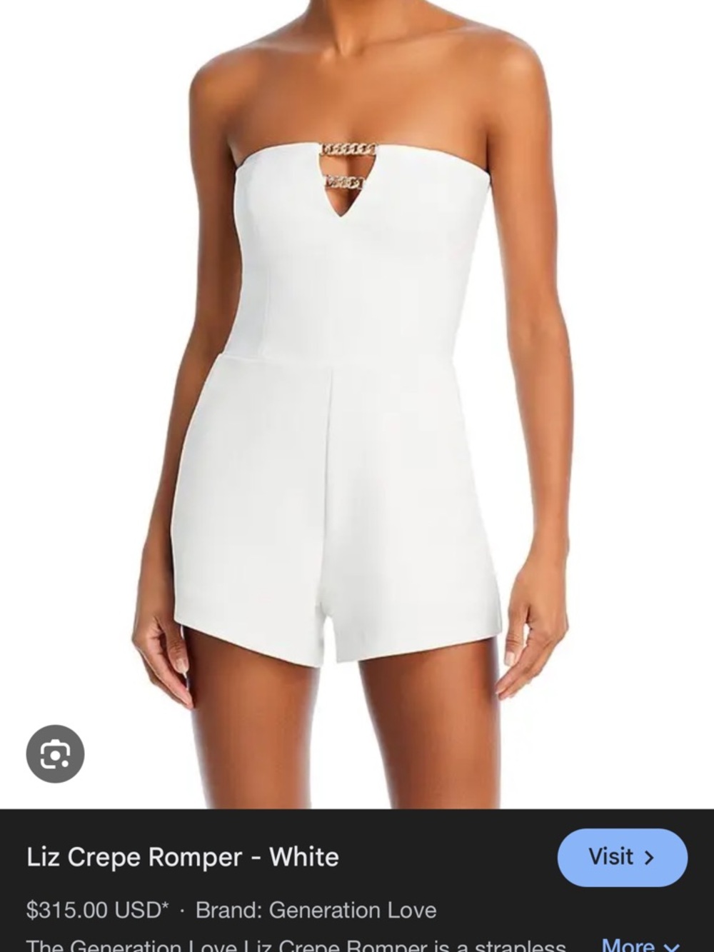 Generation Love White Strapless LIZ Crepe Romper with Gold Chain NEW size small
